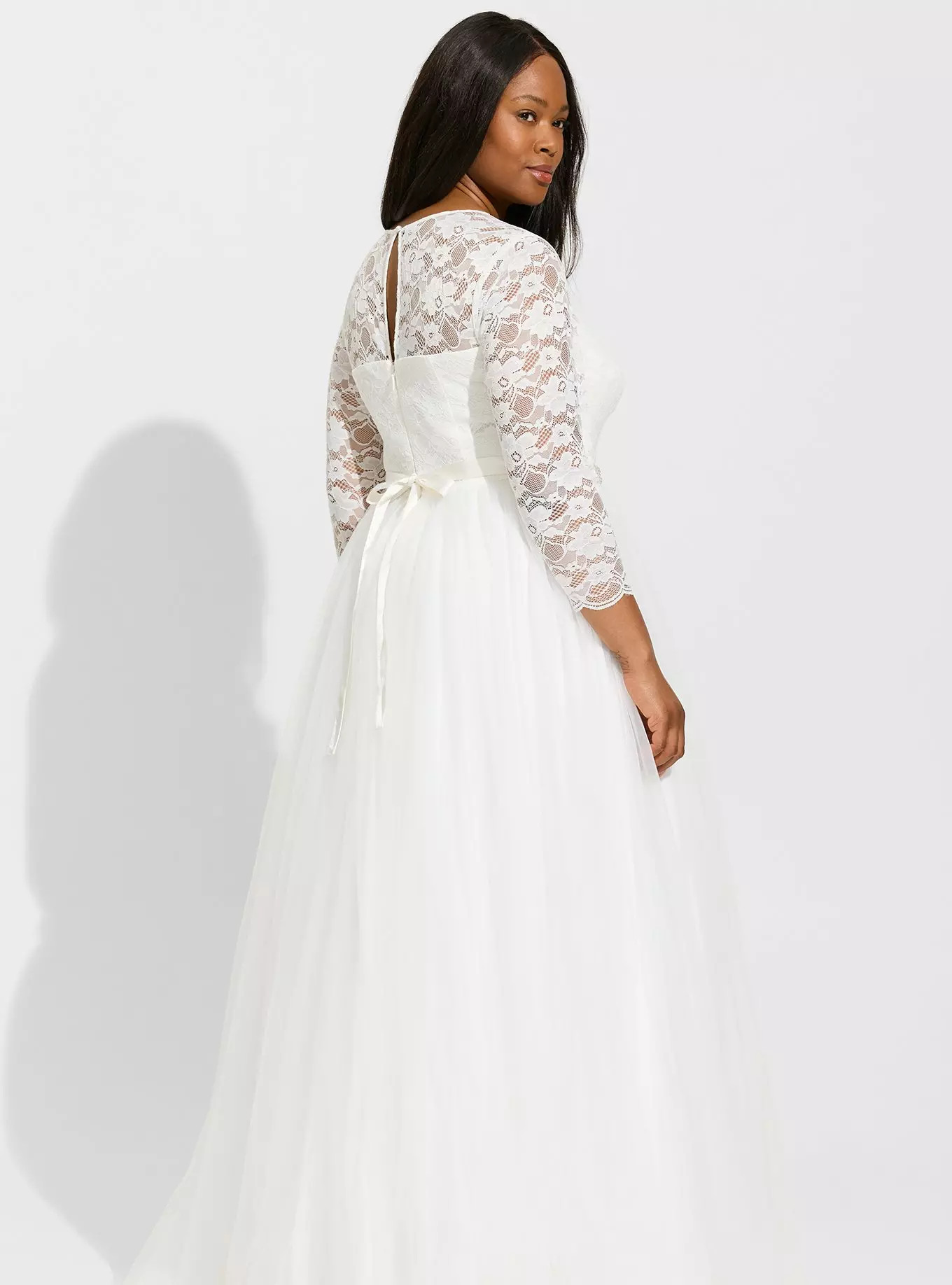 Ivory Lace & Tulle Beaded Sash A-Line Wedding Dress | Torrid (US & Canada)