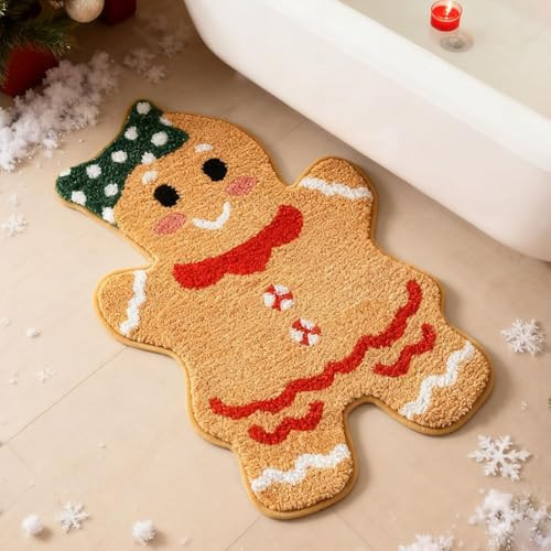 Moutina Christmas Gingerbread Bath Mat 21x32 Inch, Winter Soft and Absorbent Tufted Cute Xmas Rugs Non Slip Washable, Christmas Bathroom Decor Rug Holiday Decorations | Amazon (US)
