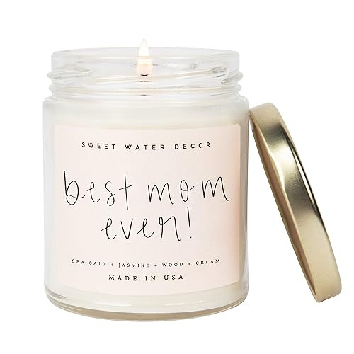 Sweet Water Decor, Best Mom Ever, Sea Salt, Jasmine, Cream, and Wood Scented Soy Wax Candle for H... | Amazon (US)