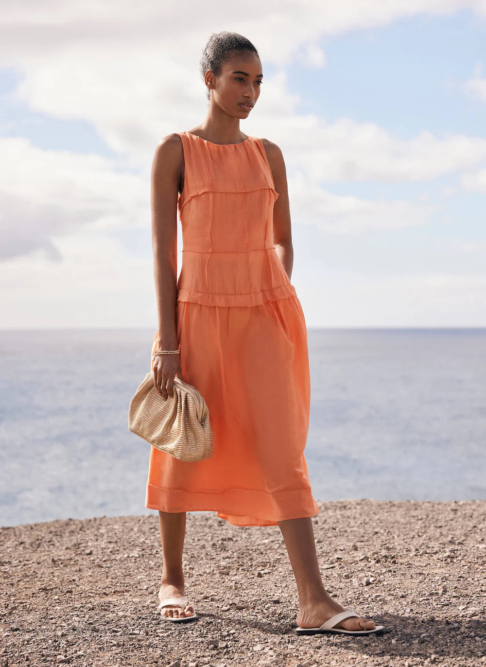 Orange Drop Waist Midi Dress | Mint Velvet