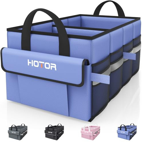 HOTOR Trunk Organizer - Car Organizer with 5 Pockets, Trunk organizer for SUV, Sedan & Van, Car Organization with Sturdy Base Panel for Car Accessories, Blue, 2 Compartments, 23.6"×14.2"×10.6" | Amazon (US)