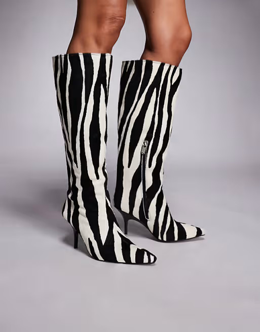 River Island chisel toe zebra print knee high boots in black | ASOS | ASOS (Global)
