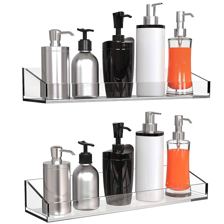 Vdomus Acrylic Bathroom Shelves, Set of 2-4" Dx15 Wx2.25 H Thick Wall Mounted Floating Shelves - ... | Amazon (US)