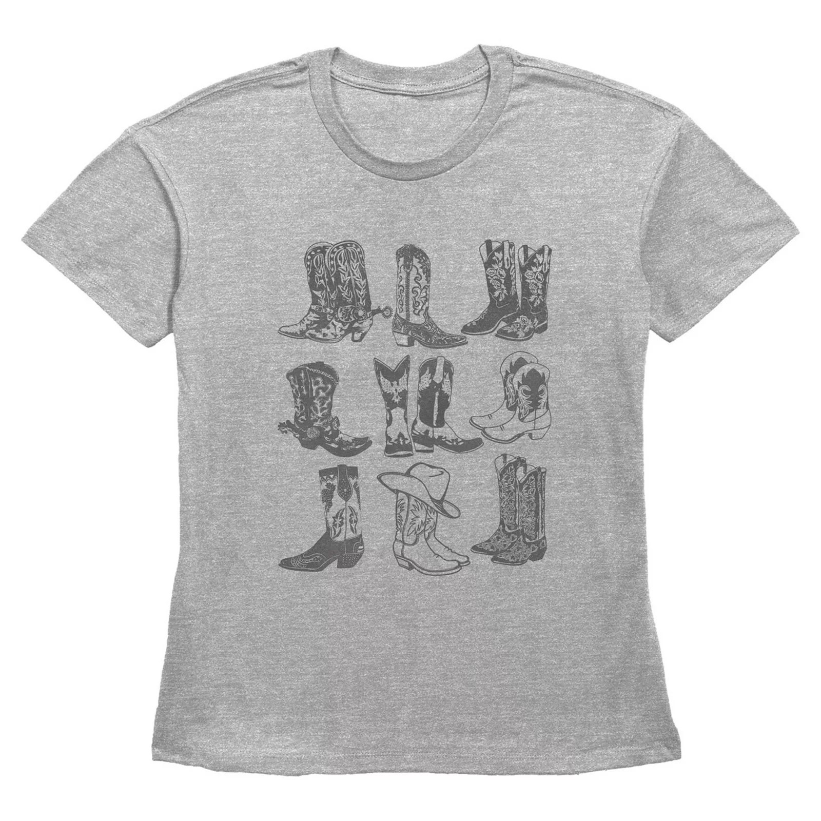 Women's Cowgirl Boots Collage Graphic Tee, Size: XS, Grey Gray | Kohl's