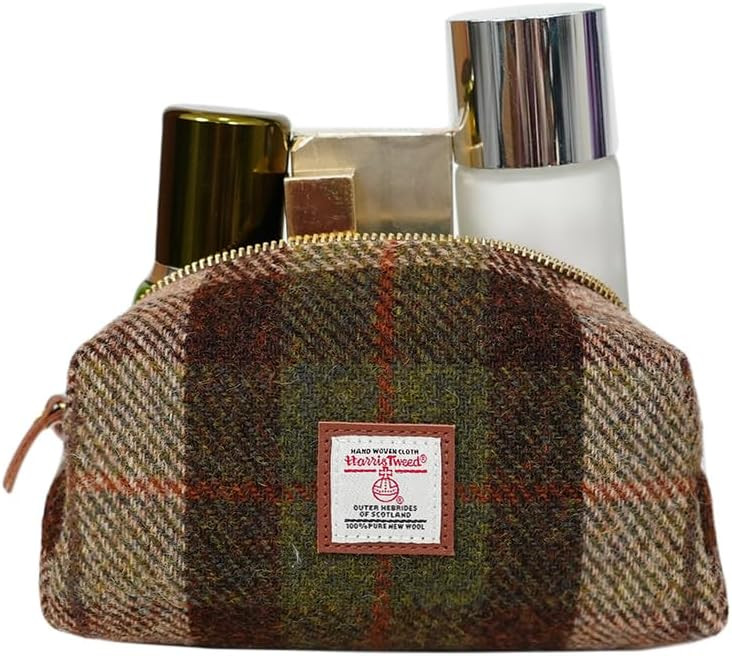 Harris Tweed Wool Cosmetic Bag, Large Capacity Scottish Tartan Handmade Makeup Organizer, Stain-Resistant Travel Toiletry Pouch for Women (No.3822) | Amazon (US)