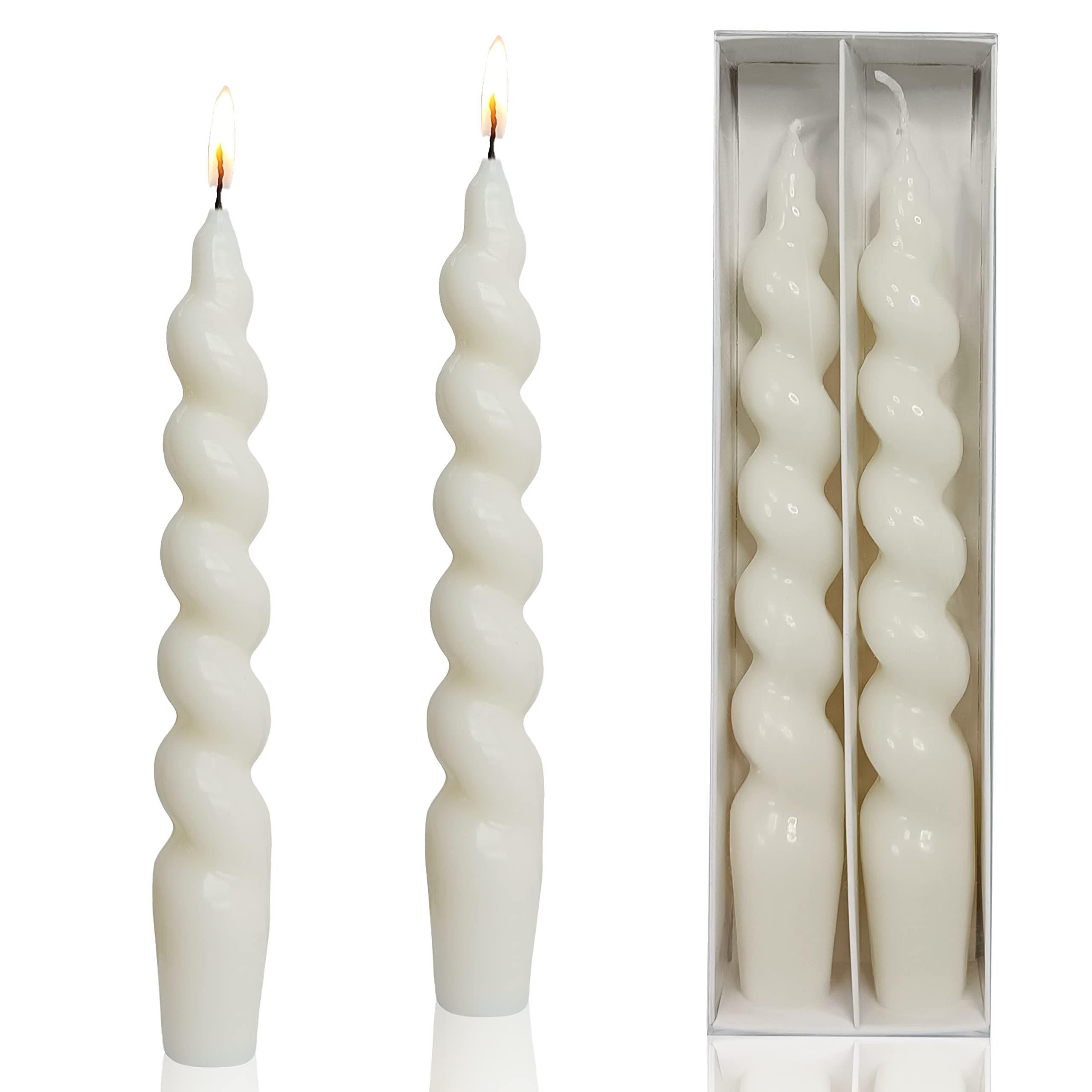 White Taper Candles Stick Spiral Twisted Candles H 7.5inch Wax Unscented White Dinner Candle Drip... | Amazon (US)