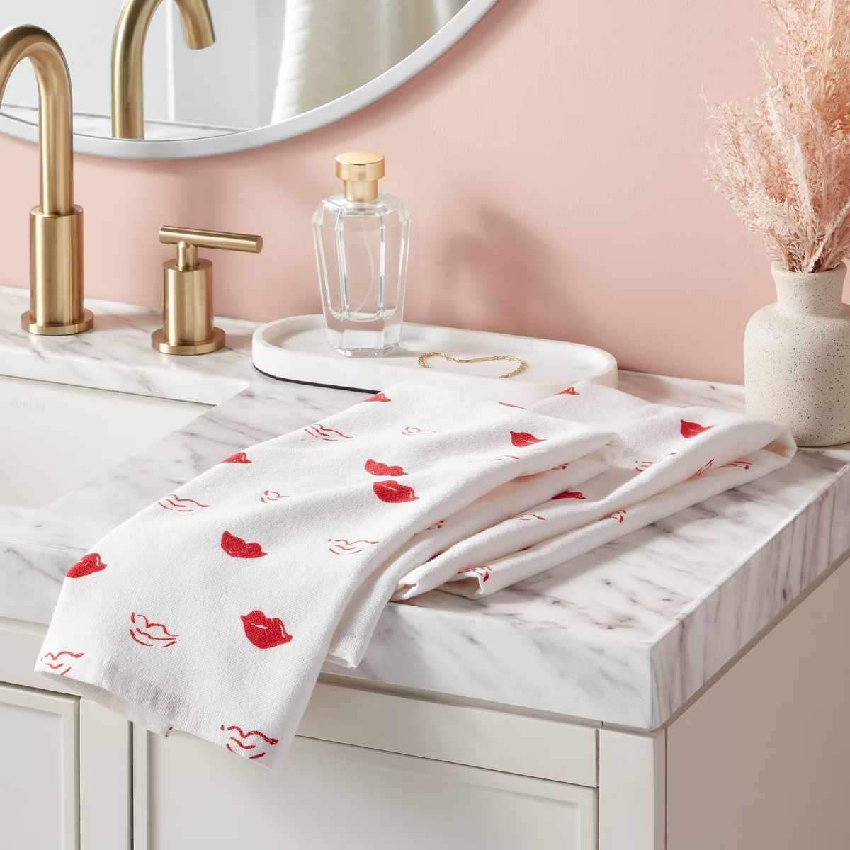 2pk Valentines Day All Over Red Lips Bath Hand Towel Set White - Threshold™ | Target