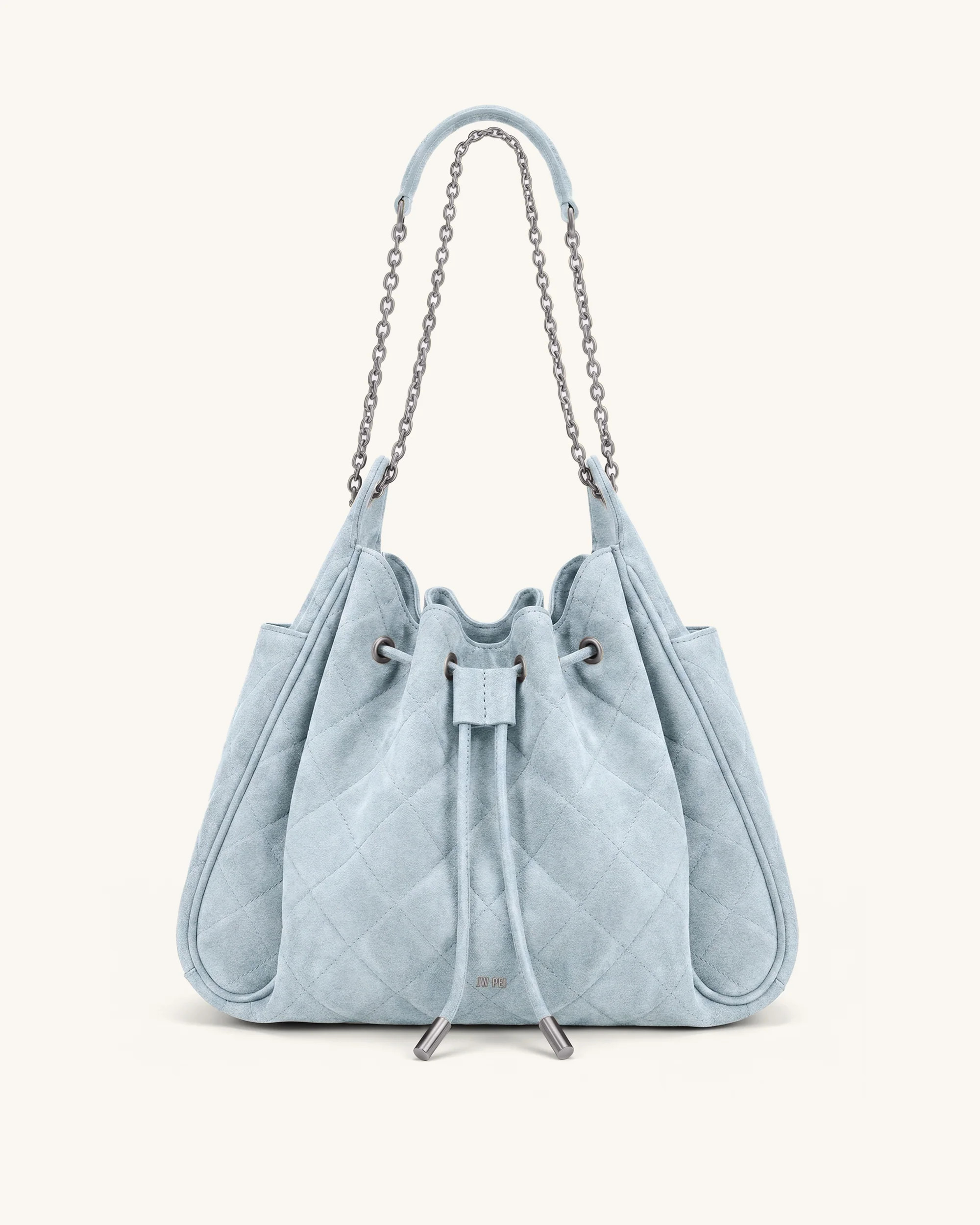 Rowan Faux Suede Quilted Chain Bucket Bag - Blue | JW PEI US