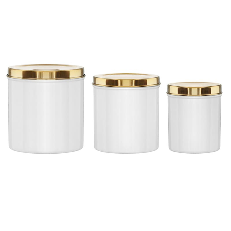 S/3 WHITE GOLDLID CANISTER | At Home
