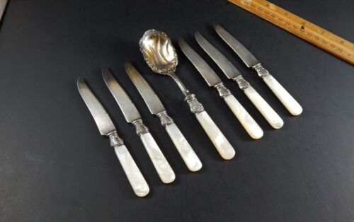 Set 6 Mother Pearl Sterling Silver Collar Knives and Matching Sugar Jam Spoon   | eBay | eBay US
