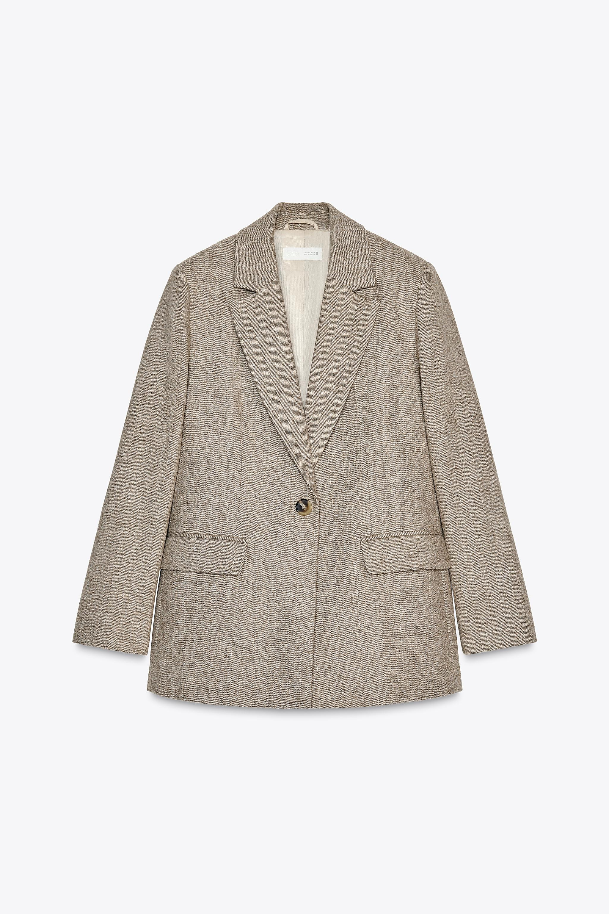 STRAIGHT FIT HERRINGBONE BLAZER WITH SHOULDER PADS | Zara US