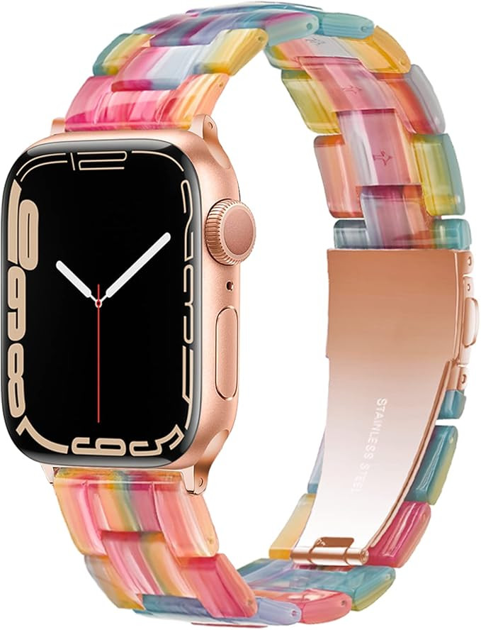 Light Apple Watch Band -Fashion Resin iWatch Band Bracelet Compatible with Copper Stainless Steel... | Amazon (US)