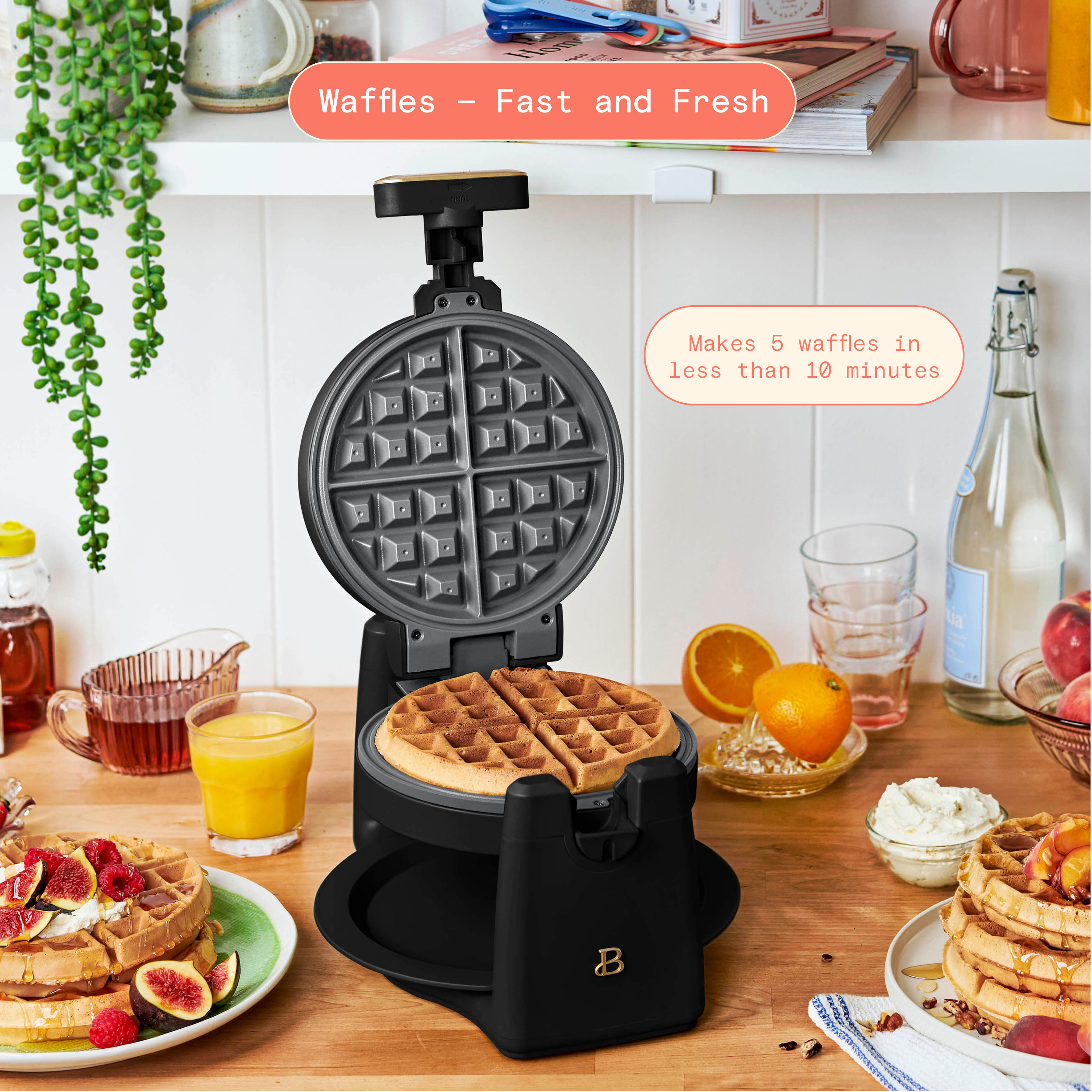 Beautiful Rotating Belgian Waffle Maker, Black Sesame by Drew Barrymore - Walmart.com | Walmart (US)