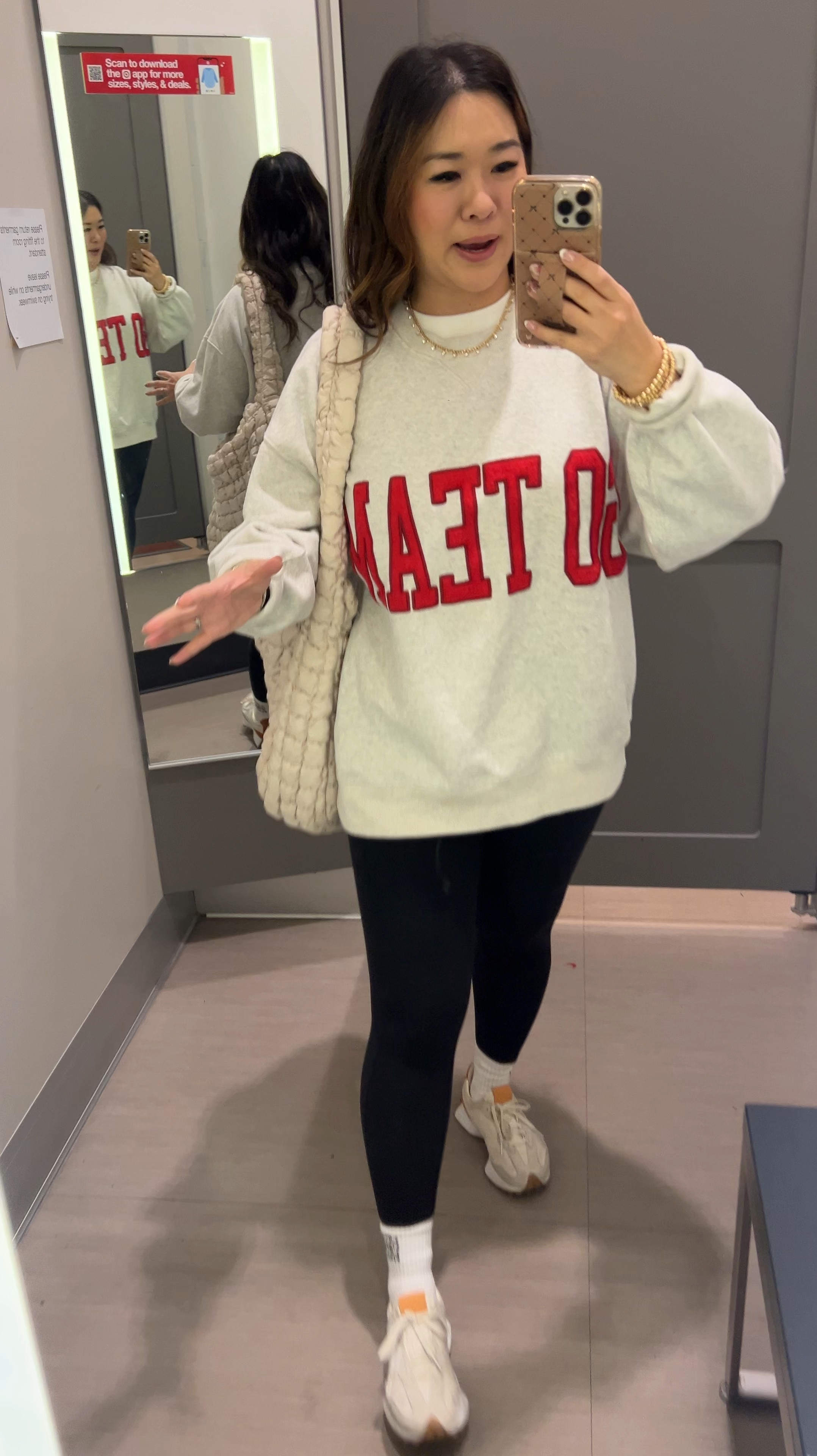 Abercrombie Sports Sweatshirt: Large
White Tee: Small 
Leggings: Medium 