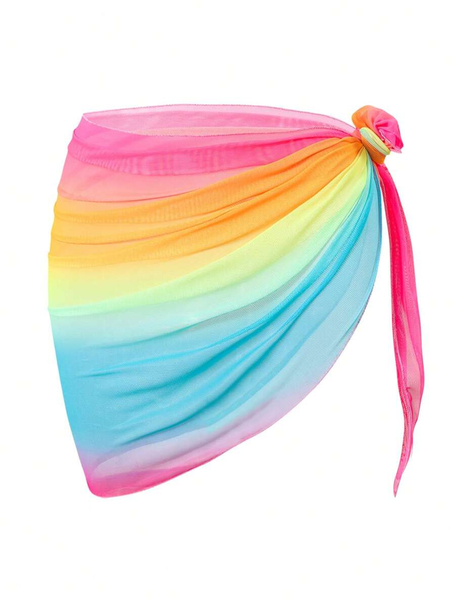 Swim Vcay Women's Ombre Twist Side Sarong Skirt Set (Random Print) For Summer Beach Vacation | SHEIN