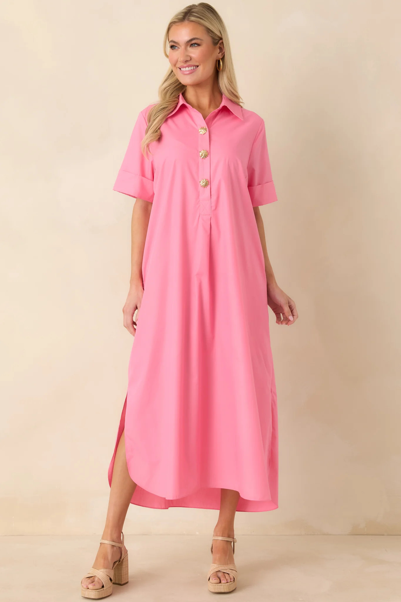 Read The Signs Pink Short Sleeve Maxi Dress | Red Dress