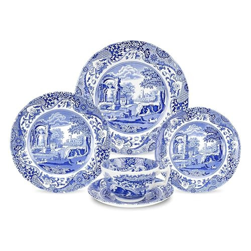 Spode Blue Italian 5-Piece Place Setting | Dinner Plate, Salad Plate, Bread & Butter Plate, Teacup and Saucer | Dishwasher Safe | Made in England from Fine Earthenware | Amazon (US)