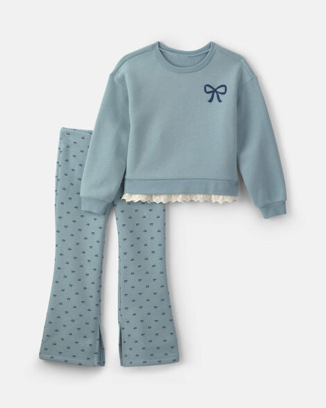 Girls 2-Piece Bow Fleece Pullover & Pant Set - Blue | Carter's Inc
