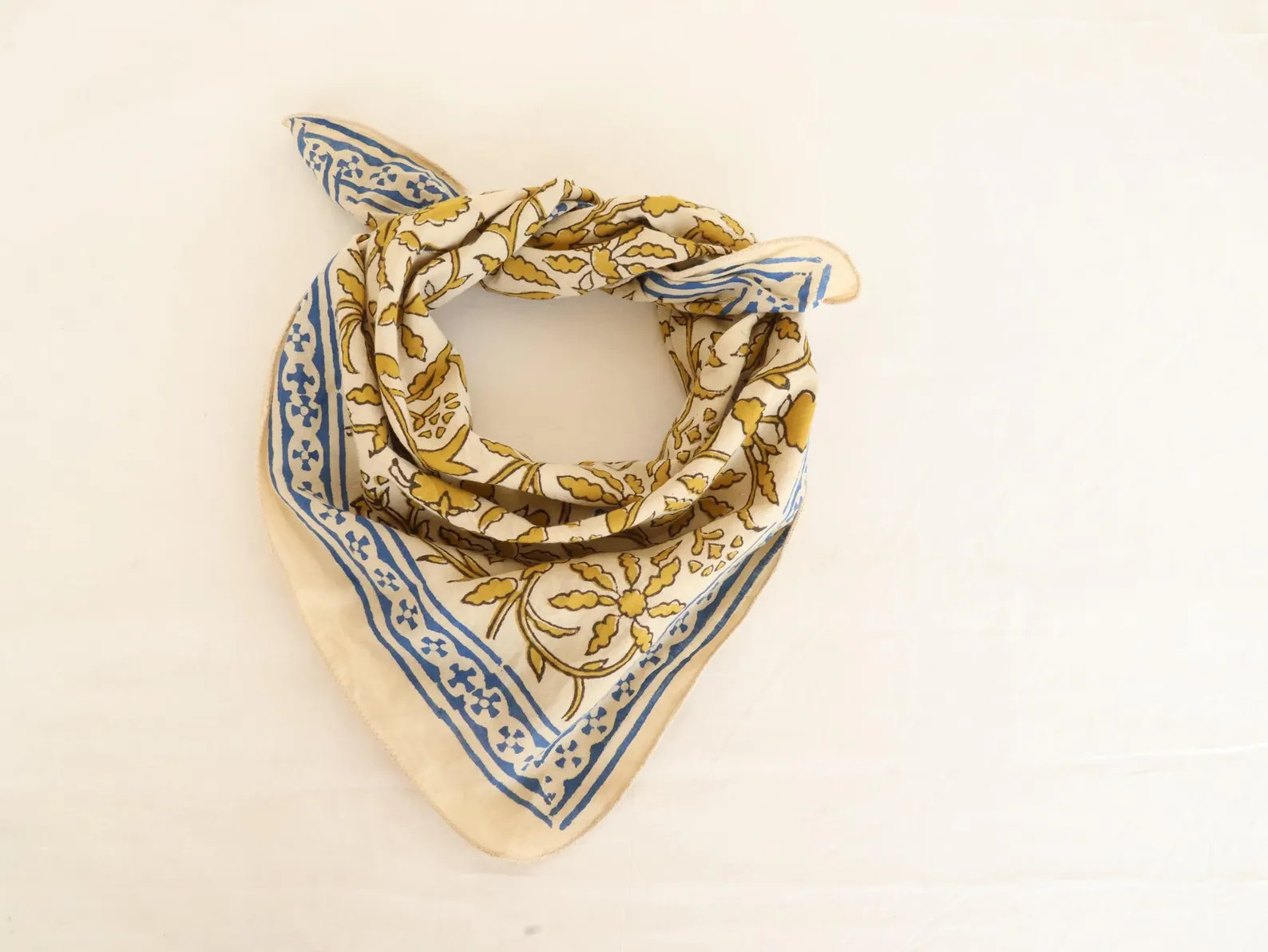 Hand Block Printed Organic Cotton Bandana: Yellow & Blue Floral Scarf | Hand Block Print Scarf fo... | Etsy (Global)