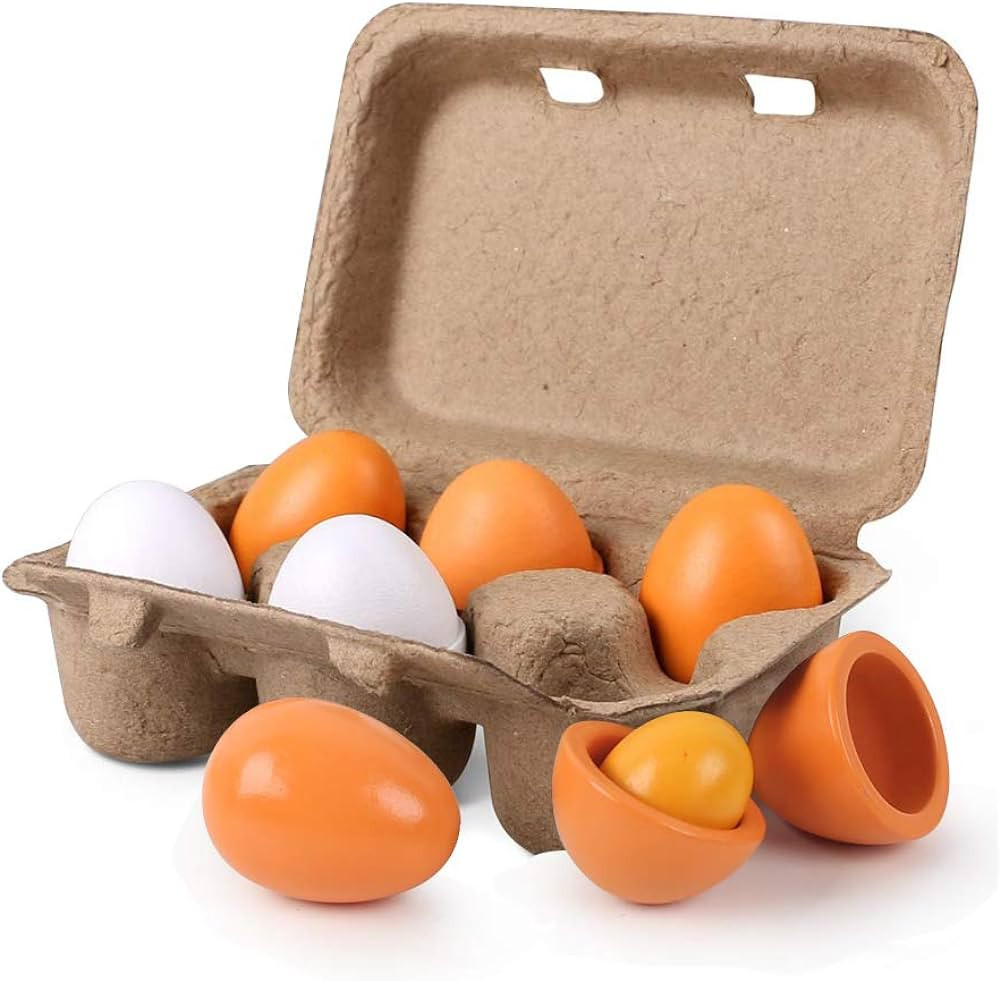 HANSGO Wooden Eggs, 6PCS Easter Egg Toys Wooden Play Food Pretend Play Food Sets for Kids Early D... | Amazon (US)