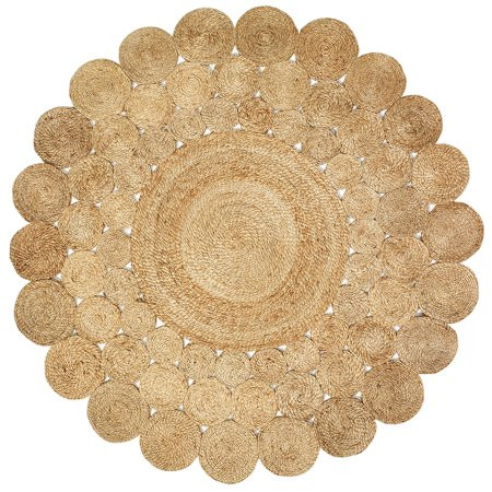 LR Home Natural Jute Hand Braided Floral Round Indoor Area Rug (6' x 6') | Walmart (US)
