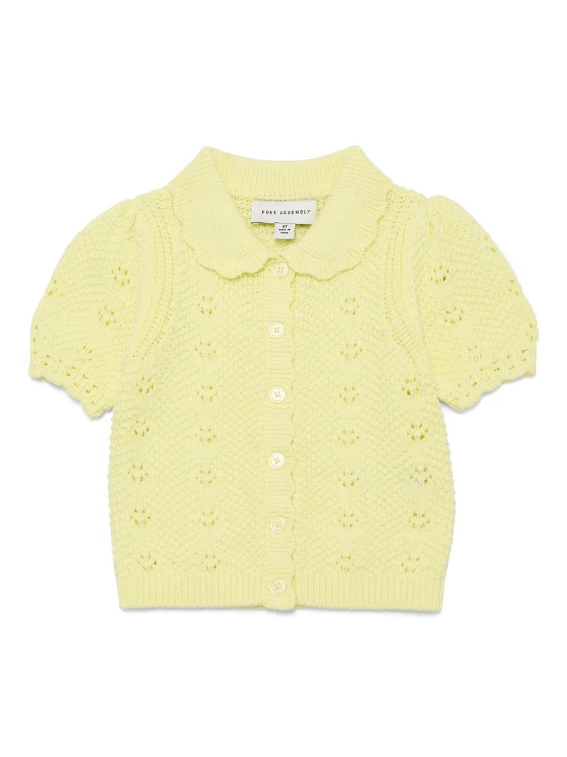 Free Assembly Kids and Toddler Cotton Pointelle Cardigan Sweater with Short Sleeves, Sizes 12M-3T... | Walmart (US)