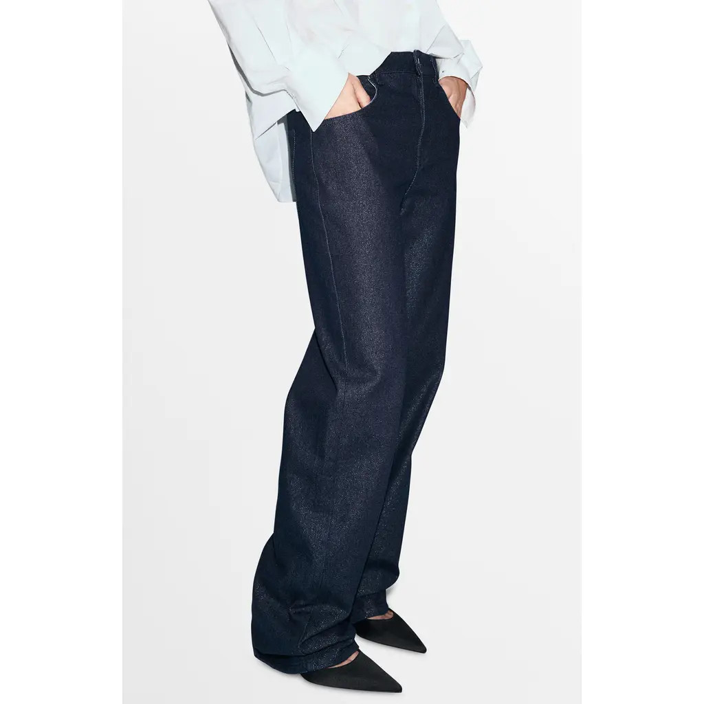 MANGO Metallic Straight Leg Jeans in Dark Blue at Nordstrom Rack, Size 6 | Nordstrom Rack