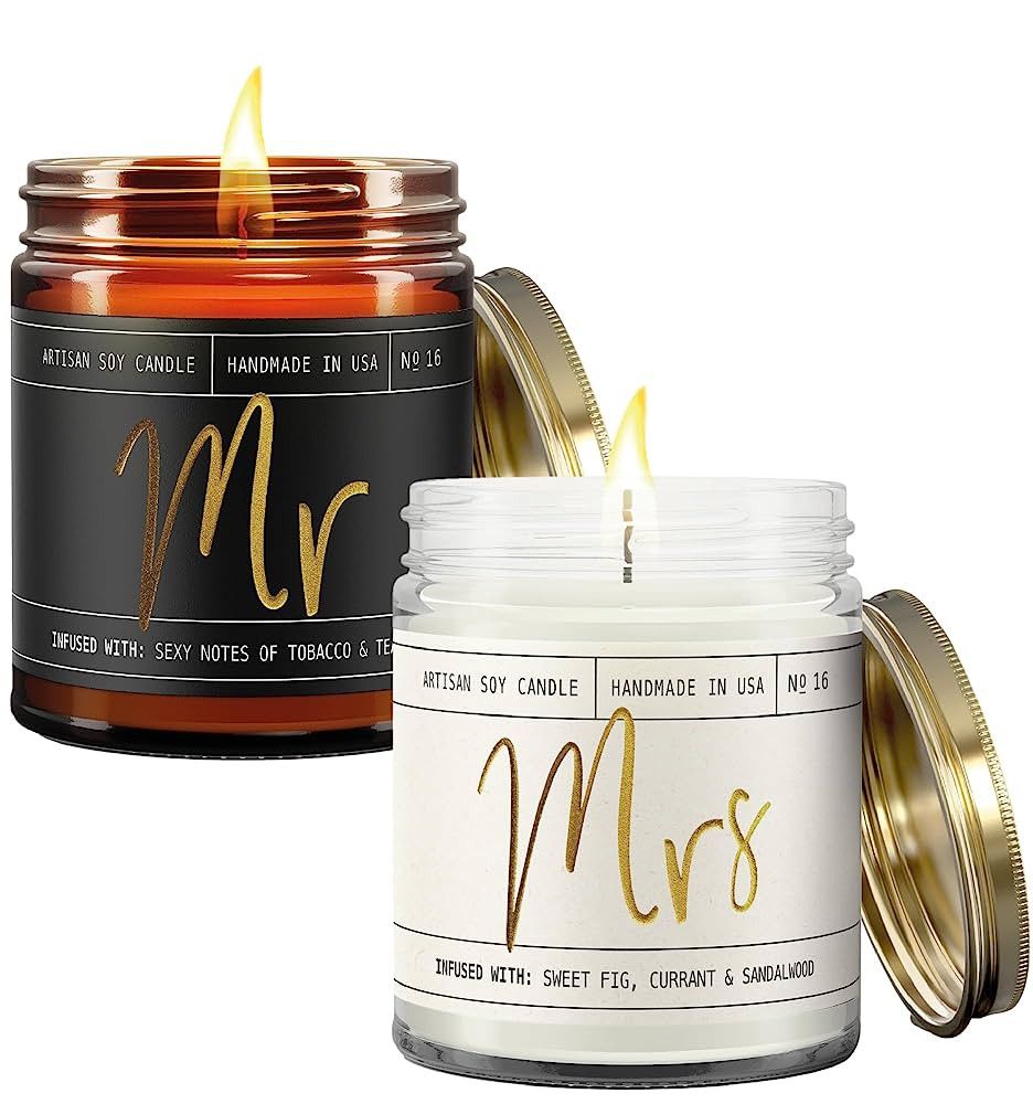 Wedding Gifts for Couples 2023 - Mr and Mrs Candle Set of 2, 100 Hr Burn I His and Hers Anniversa... | Amazon (US)