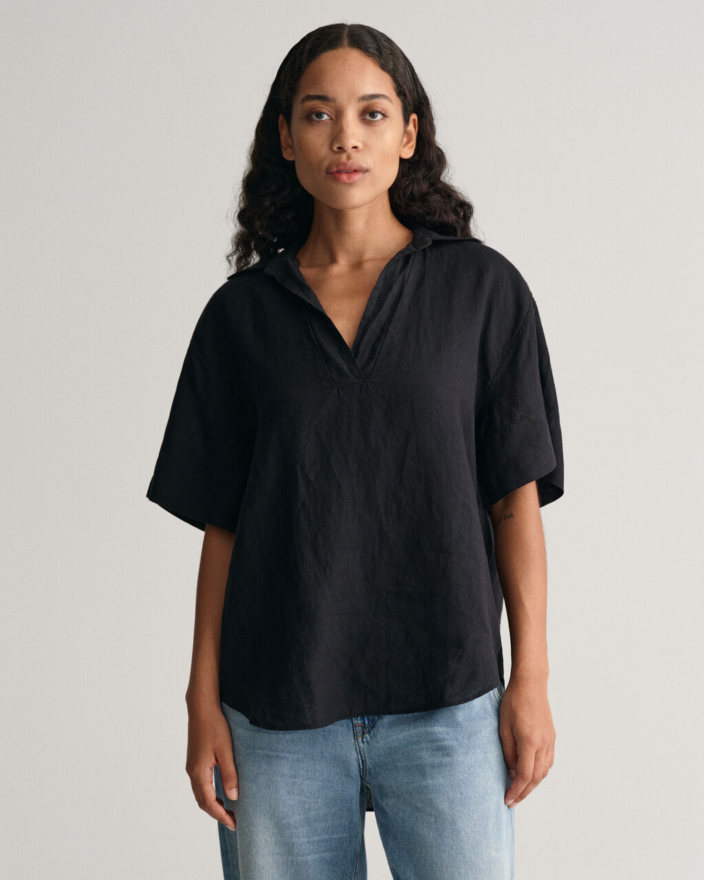 Relaxed Fit Linen Popover Short Sleeve Shirt | Gant
