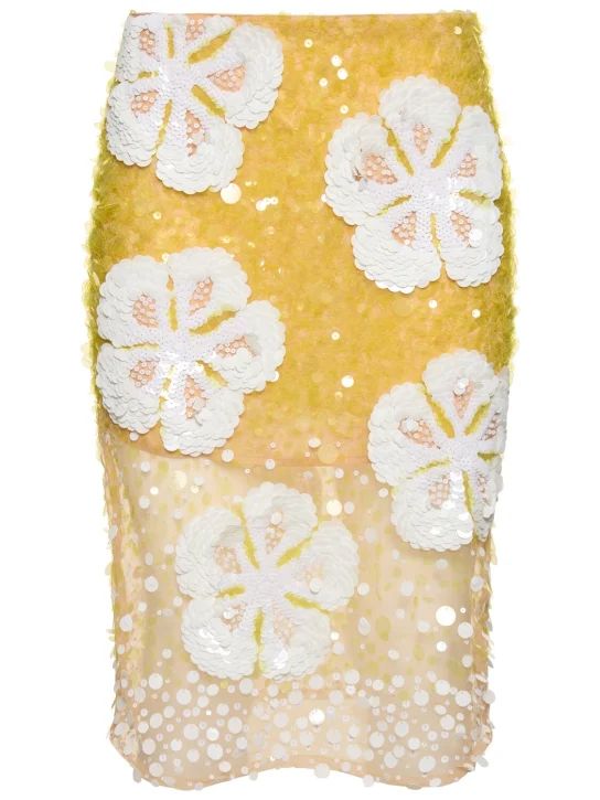Hibiscus embroidered tulle midi skirt | Luisaviaroma