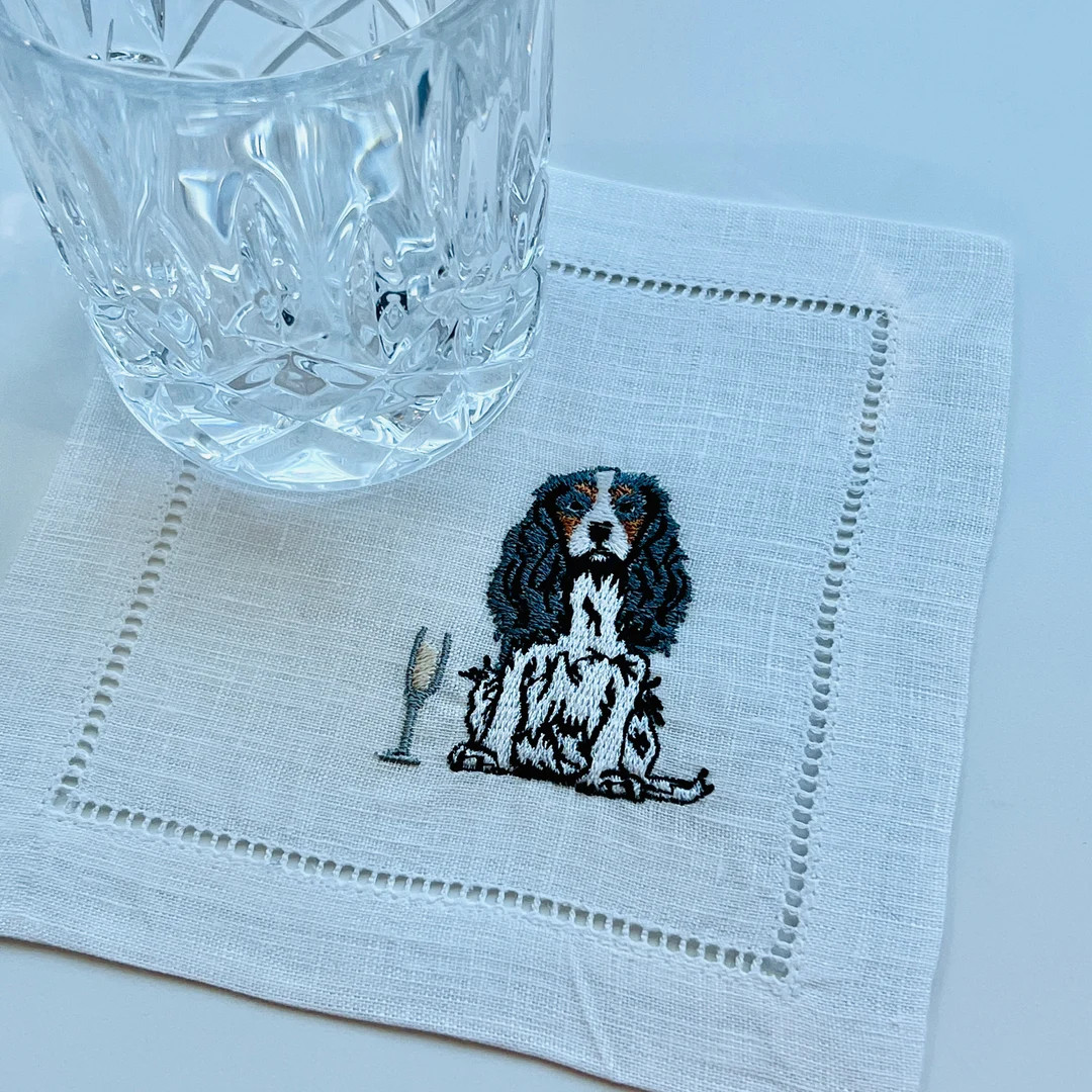 Embroidered King Charles Cavalier Dog Cocktail Linen Napkins, Embroider Puppy Linen Napkin, Dog W... | Etsy (US)