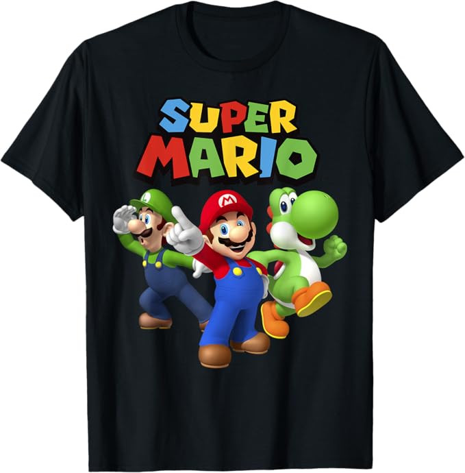 Super Mario Luigi Mario And Yoshi Group Shot T-Shirt | Amazon (US)