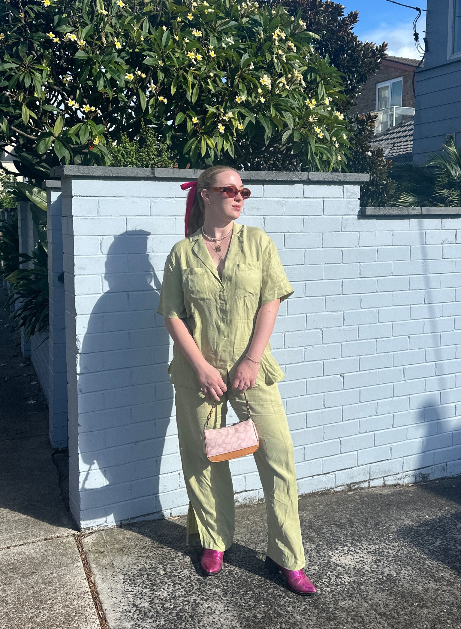 Looking out together + colourful while being incredibly comfortable. This matching set with pops of greens and pinks got me a lot of compliments so it’s a winner in my book 🧚🏻✨

original silk set by Assembly Label  / bag is vintage coach  

#LTKstyletip #LTKaustralia #LTKmidsize