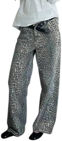 Y2k Jeans Aesthetic Pants Cargo Pants Y2k Baggy Jeans Leopard Print Jeans High Waisted Jeans for ... | Amazon (US)