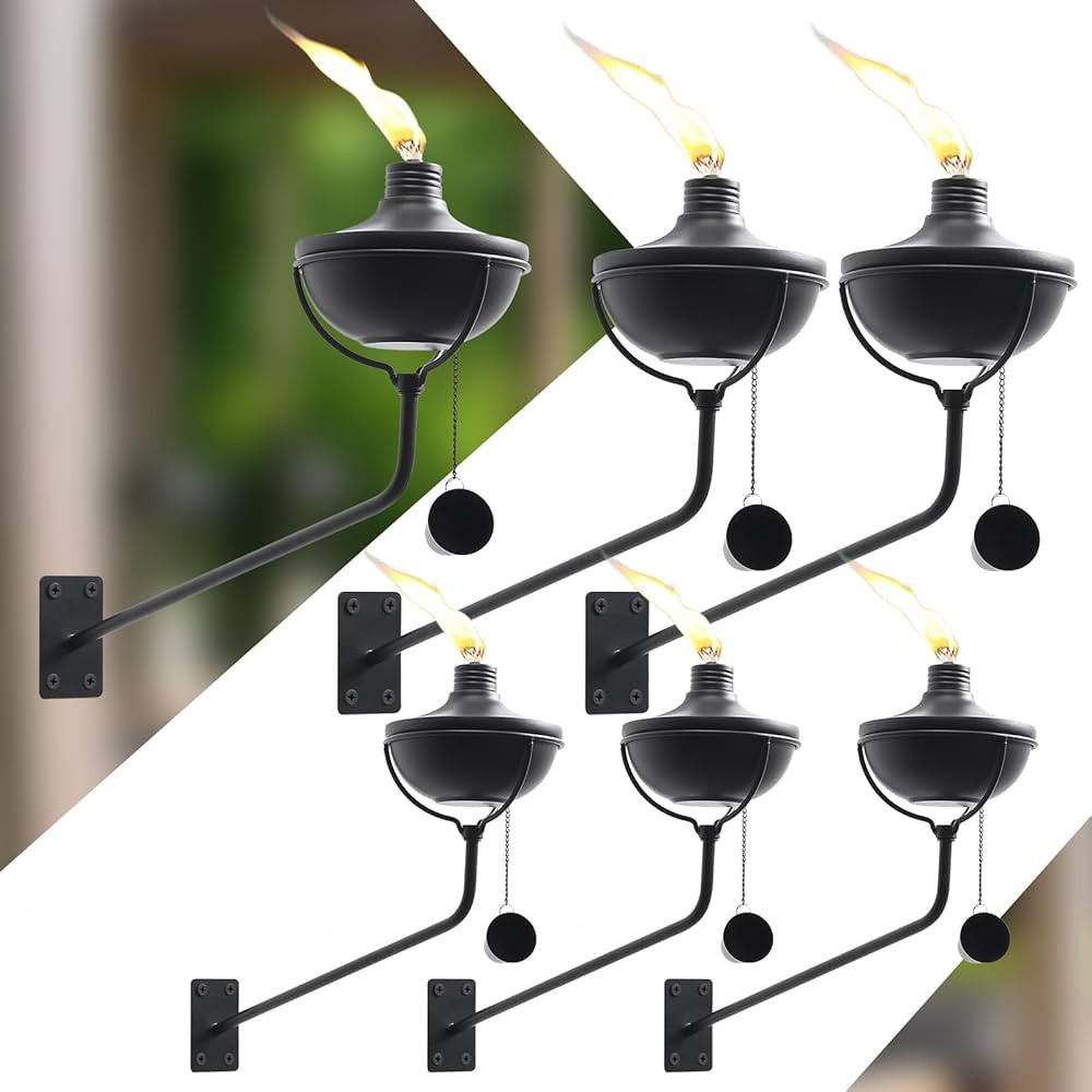 6-Pack Citronella Torches, 23.5 Oz Wall Mounted Metal Garden Torches, Easy Setup & Refill Metal T... | Amazon (US)