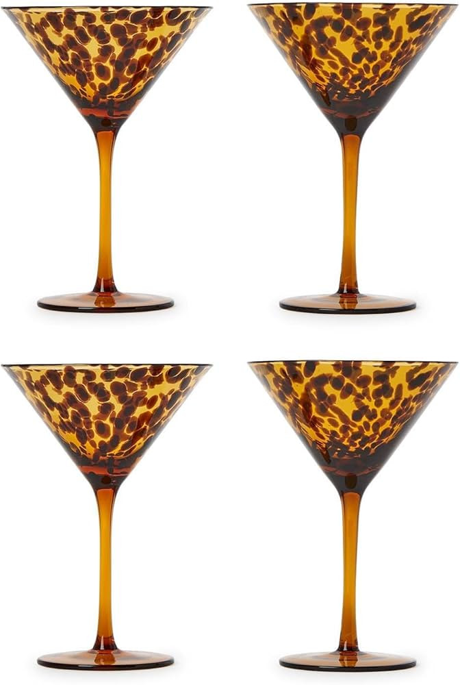 Two's Company Tortoise Print Martini Glass, 7-Ounce, Glass, Set of 4 | Amazon (US)