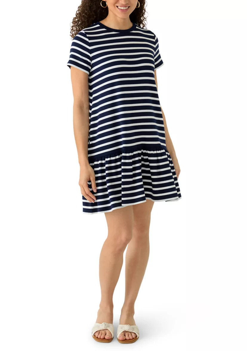 Petite Short Sleeve Baby Terry Flounce Hem Dress | Belk