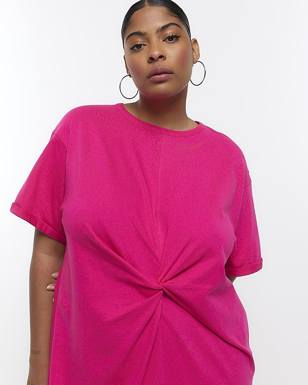 Plus pink twist midi dress | River Island (UK & IE)