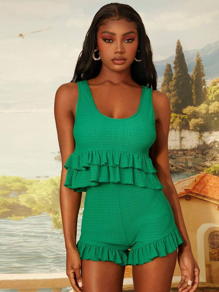 SHEINNeu Layered Ruffle Hem Tank Top & Shorts | SHEIN