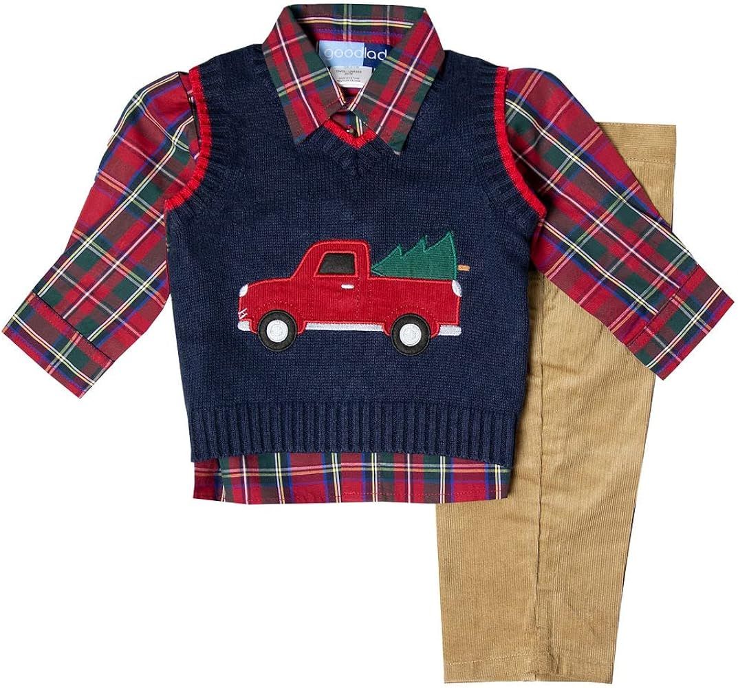 Good Lad Toddler Boy Navy Three Piece Sweater Vest Set with Christmas Themed Applique | Amazon (US)