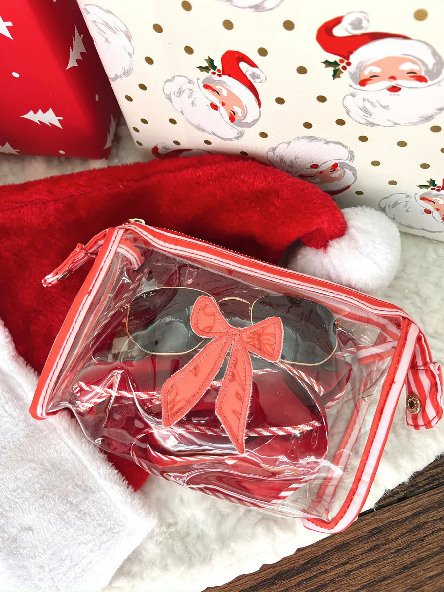 Red Toile Bow - Snap Clear Pouch | KenzKustomz