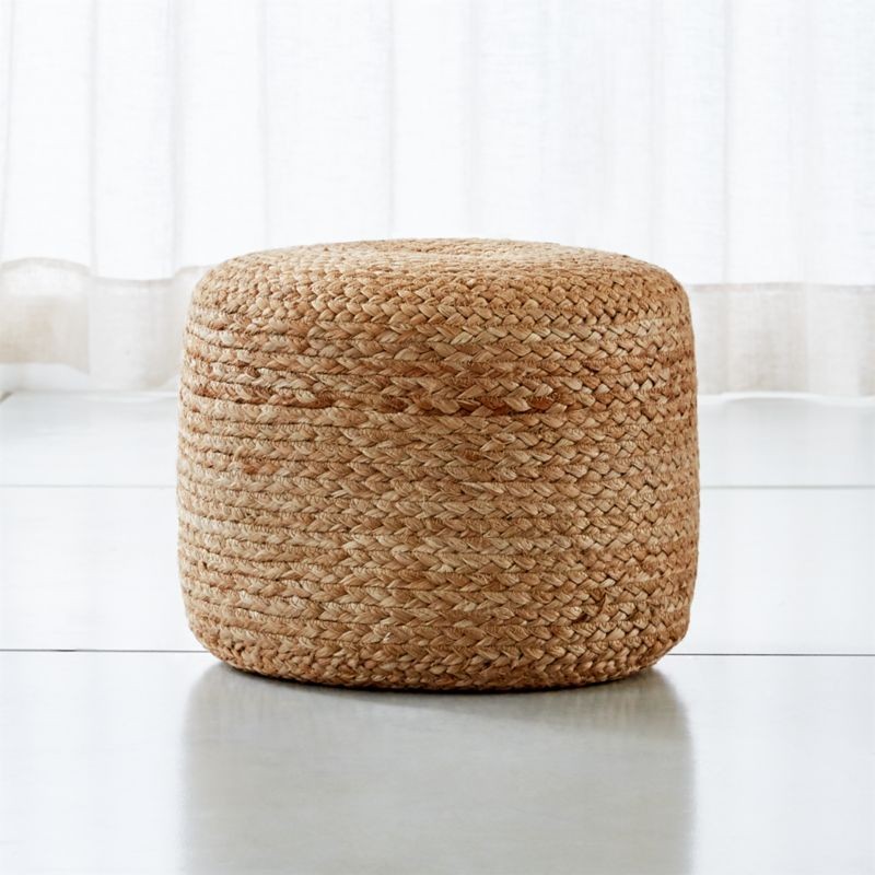 Alvaro Braided Jute Natural 16"x14" Pouf | Crate and Barrel | Crate & Barrel