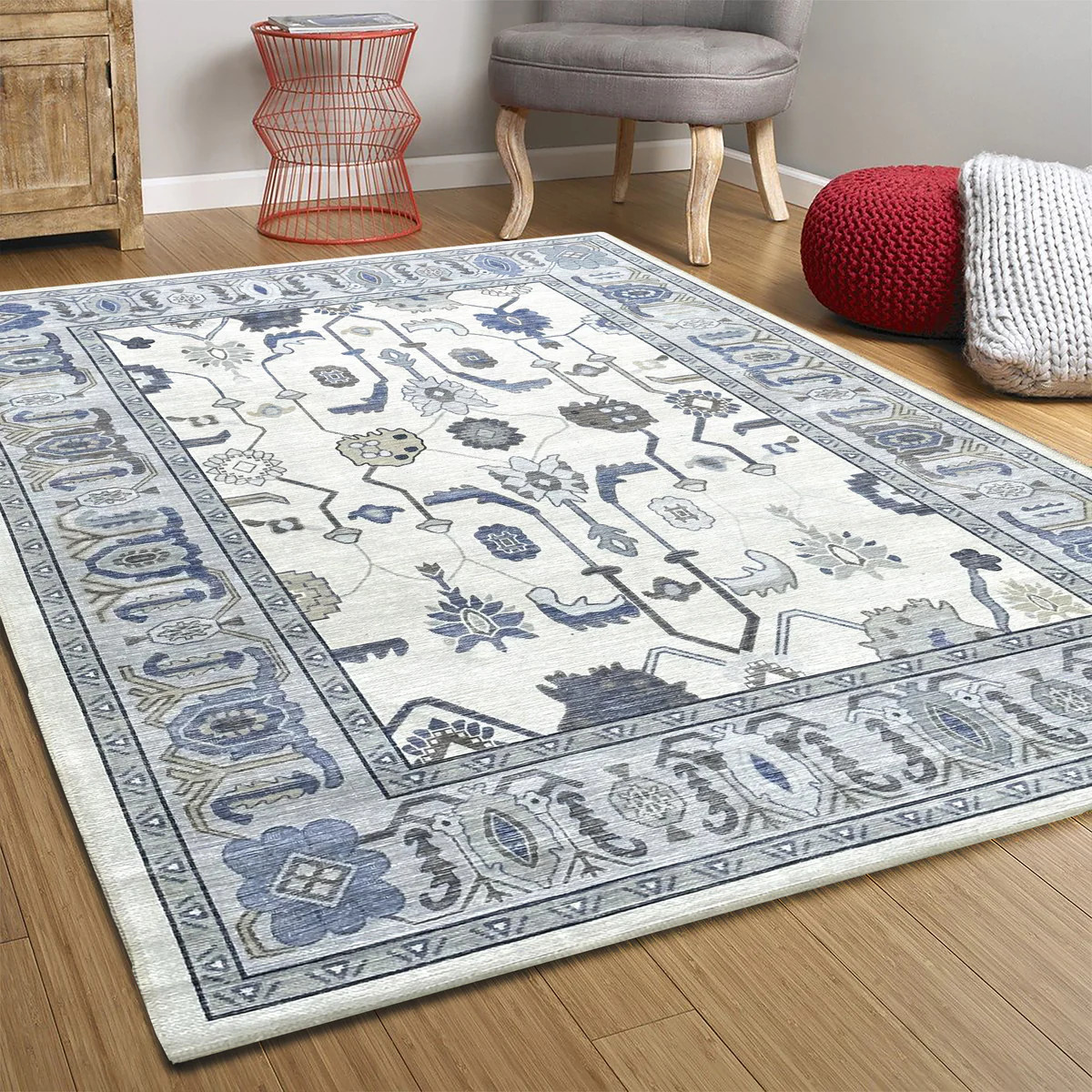 Adler Navy Blue Gray Modern Oushak Rug | Fame Rugs