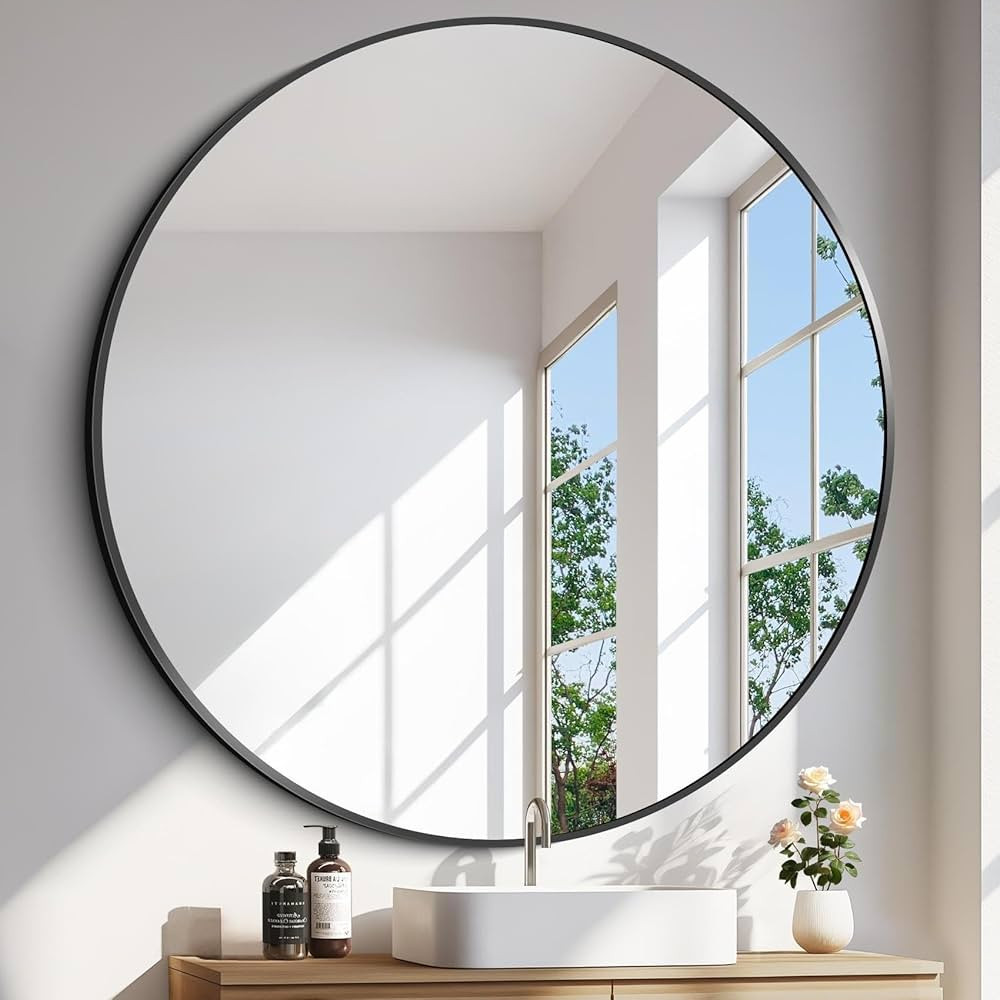 Black Round Mirror, 48 inch Large Circle Mirrors, Oversized Round Bathroom Mirrors, Aluminum Meta... | Amazon (US)