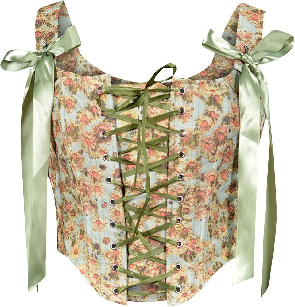 Fashion Corset Tops Womens Satin Renaissance Lace up Boned Bustier Floral Push Up Bodycon Shaperw... | Amazon (US)