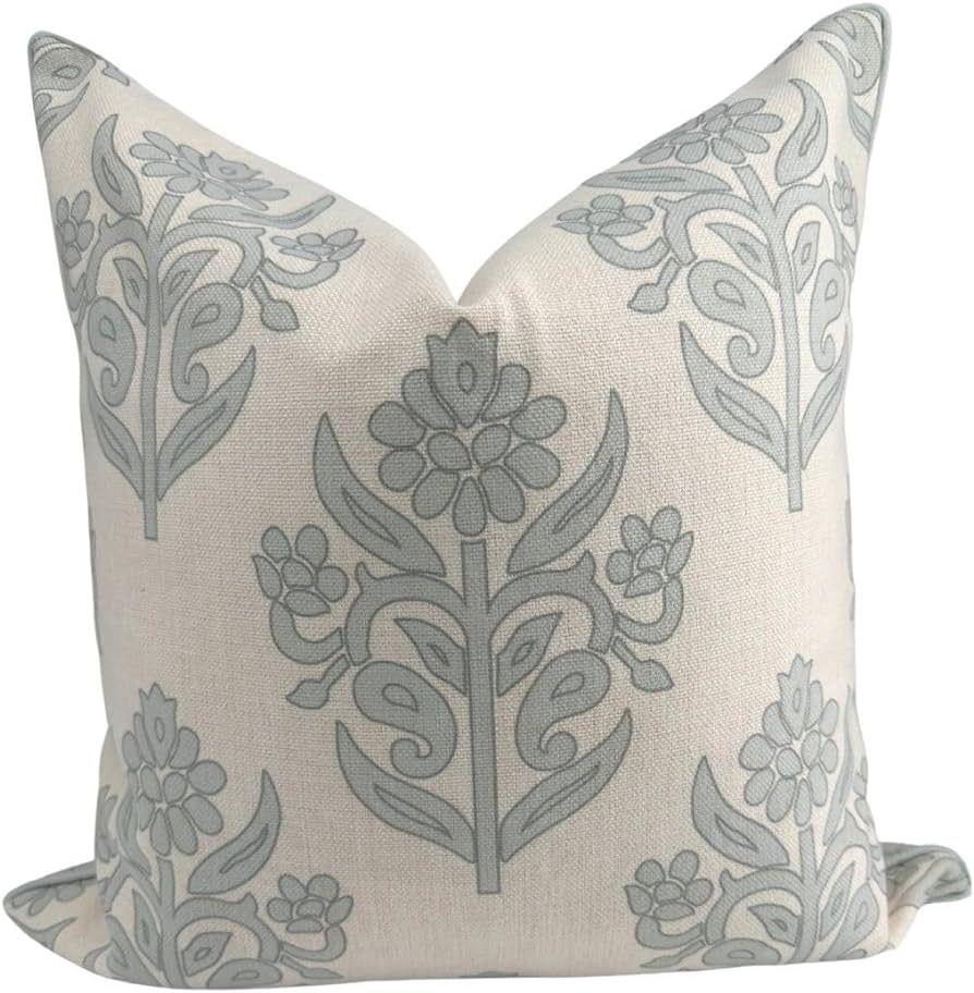 The Naples Blue Grey Pillow Cover Grandmillennial Throw Pillow for Home 20" x 20" | Amazon (US)
