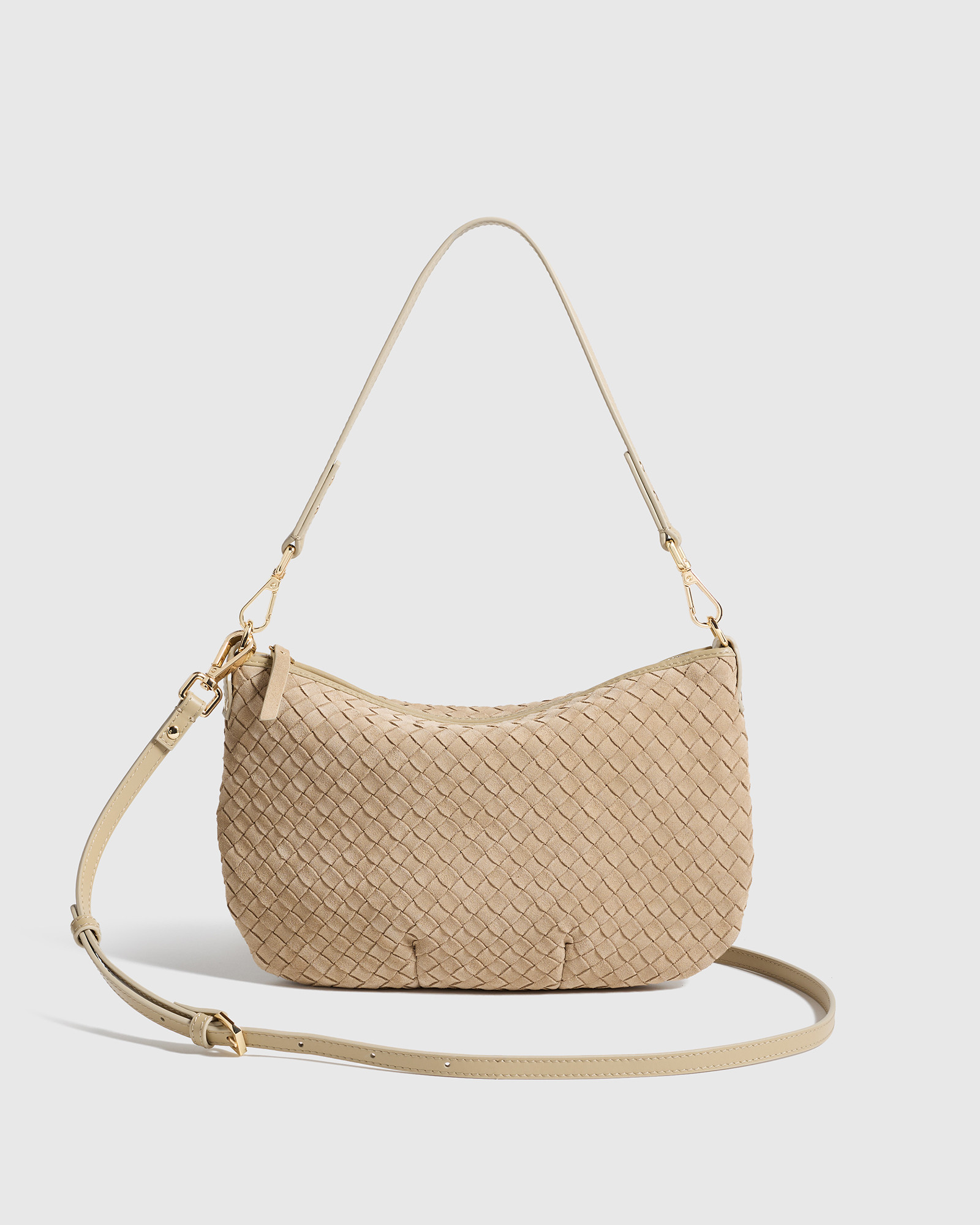 Quince | Women's Sloane Suede Handwoven Mini Shoulder Bag in Sand, Suede Leather | Quince