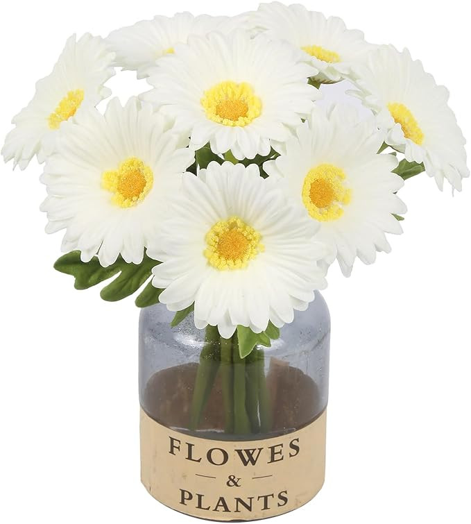 White Small Flowers 11.8” Fake Daisies 8 Pcs PU Gerbera Daisy Artificial Flowers for Vase Weddi... | Amazon (US)