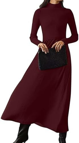 Lauweion Womens Turtleneck Maxi Sweater Dresses Long Sleeve Knit Pullover Jumper Fall Winter Flow... | Amazon (US)