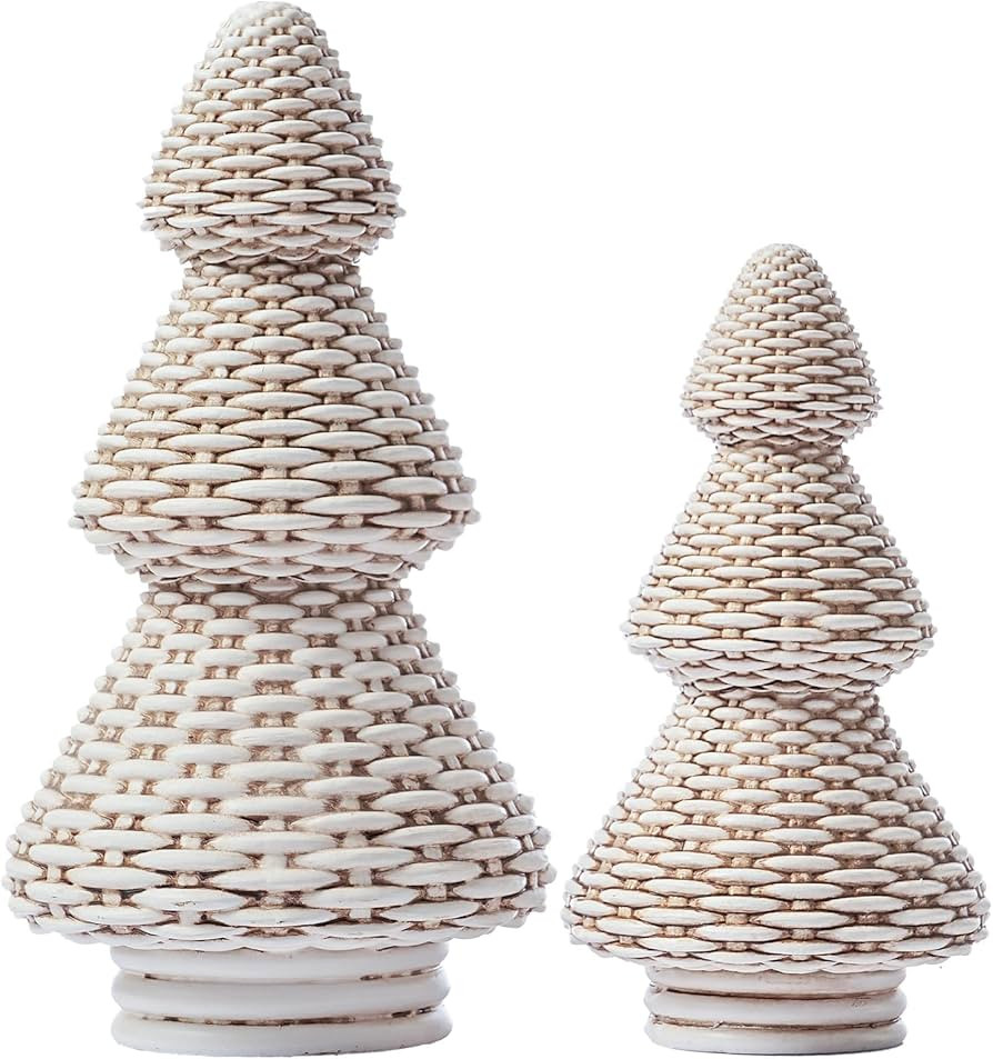 DN DECONATION White Christmas Tree Figurines, Natural Rattan Style Tabletop Christmas Decor, Set ... | Amazon (US)